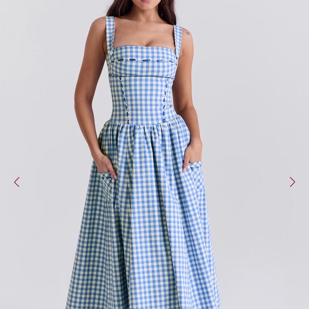 HouseOfCB VIVIEN Regatta Blue Gingham Midi Sundress